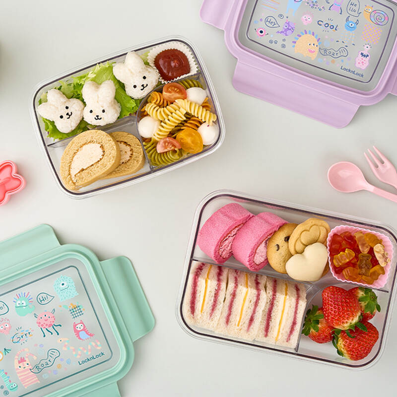 LocknLock Transparent 3-Compartment Plastic Lunch Box, 750ml -LCB501, 1L - LCB502, 2 colors (Purple, Blue) image number null